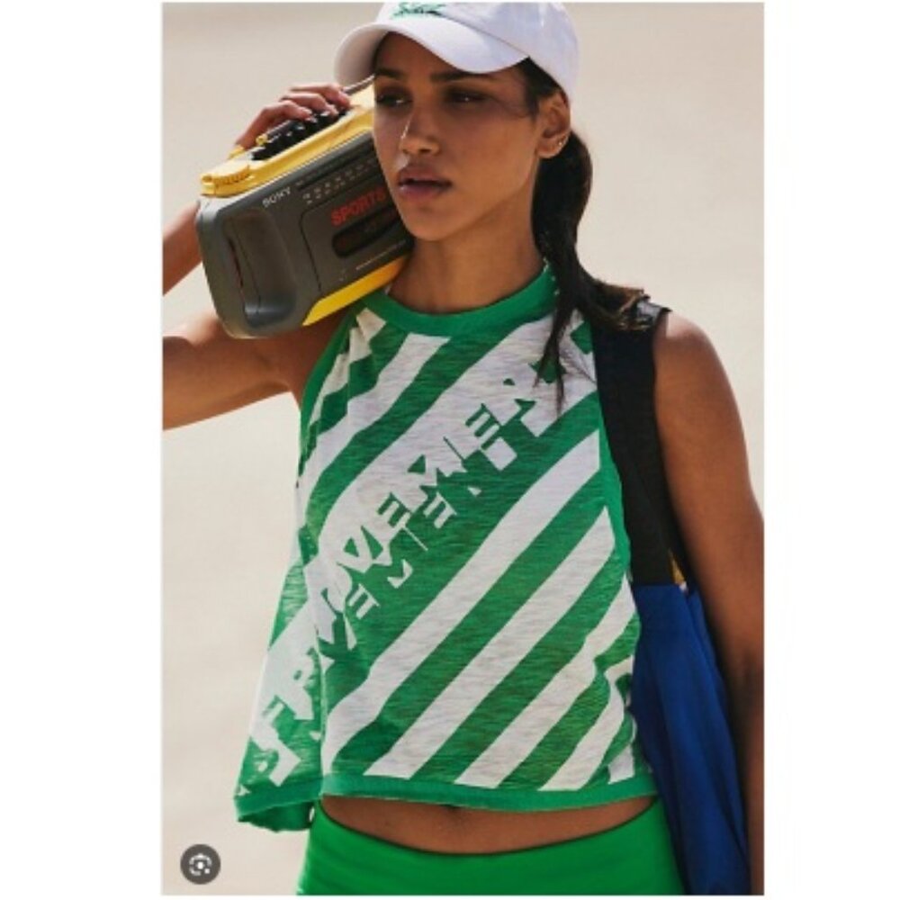 NWT FP Movement Love Printed Tank, Moving Stripe Green & White | Size Medium